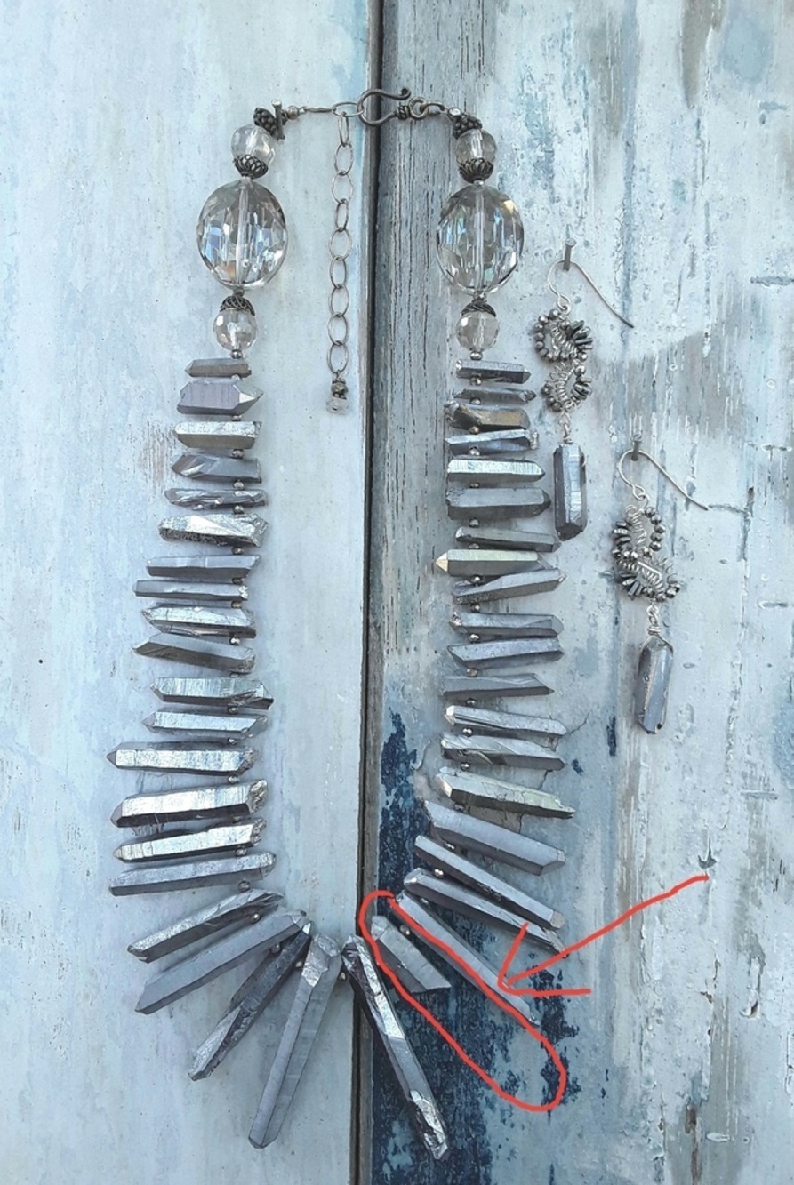 Silver/Gray Pyrite Necklace and Earrings - Picture 3 of 4
